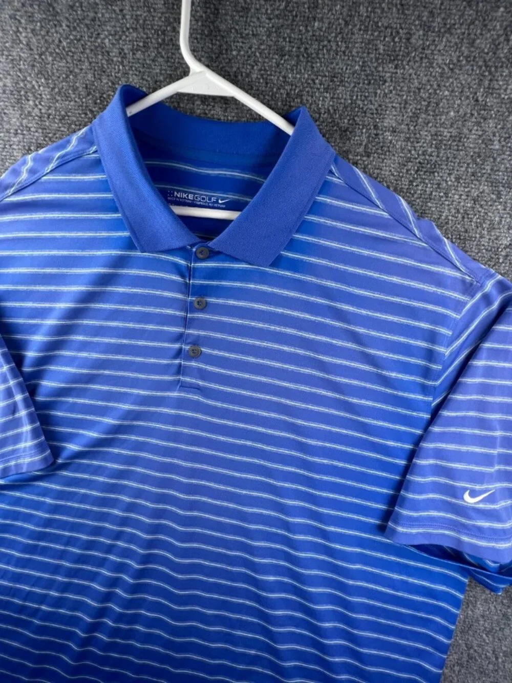 Nike Golf Short Sleeve Polo Shirt Men’s Striped Blue White 2XL Stretch Sun Faded